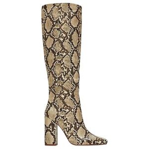 ZARA Knee-High Boot SNAKESKIN Block Heel ANIMAL PRINT Snake Shoe 37
